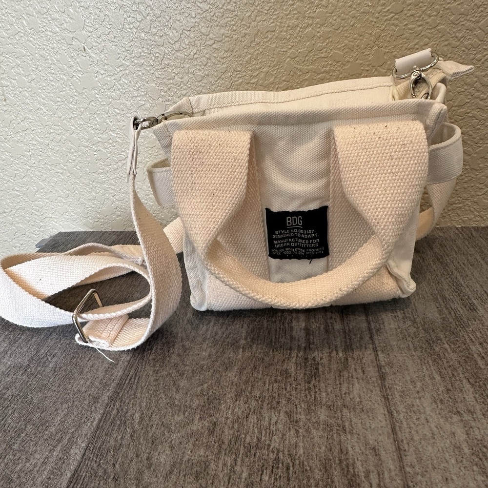 BDG Serena Mini Tote Bag with Crossbody Strap Off White Cotton Urban Outfitters